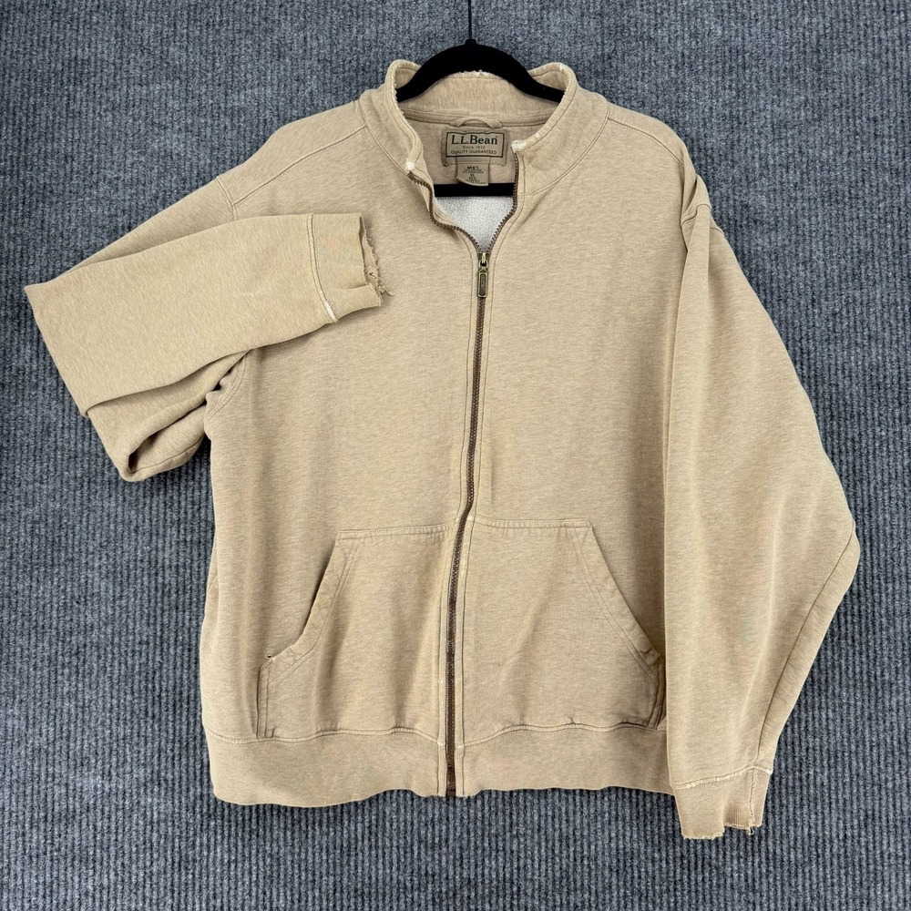 Vintage L.L.Bean distressed full zip sweatshirt fleece lined mock neck grunge XL